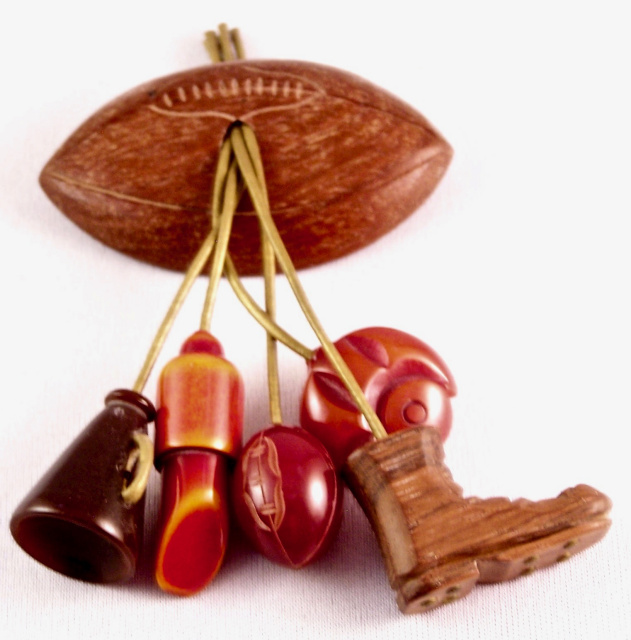 BP203 wood & bakelite football charm pin